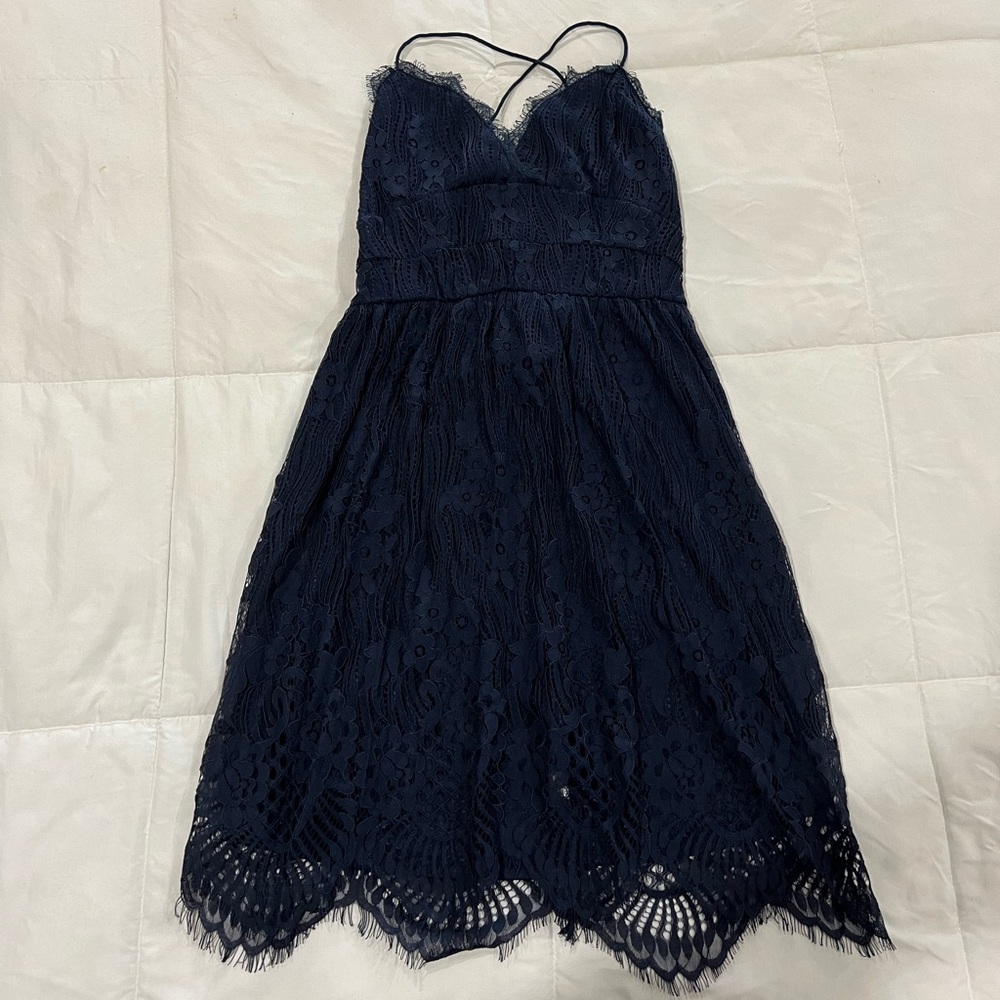 Elegant Navy Lace Dress